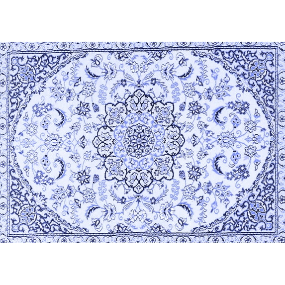 Ahgly Company Indoor Rectangle Medallion Blue Traditional Area Rugs, 5' x 7'