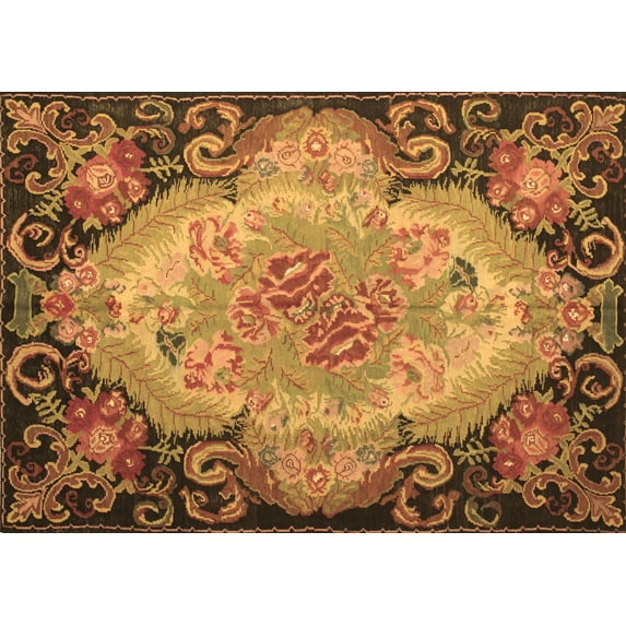 Ahgly Company Indoor Rectangle Medallion Brown French Area Rugs, 7' x 9'