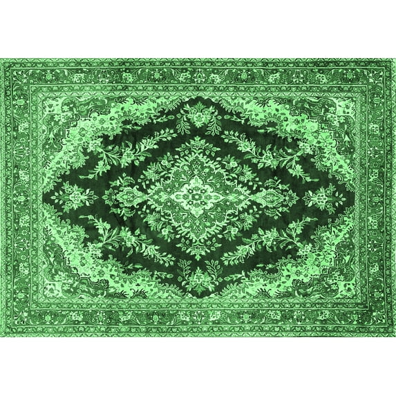 Ahgly Company Indoor Rectangle Medallion Emerald Green Traditional Area Rugs, 7' x 10'