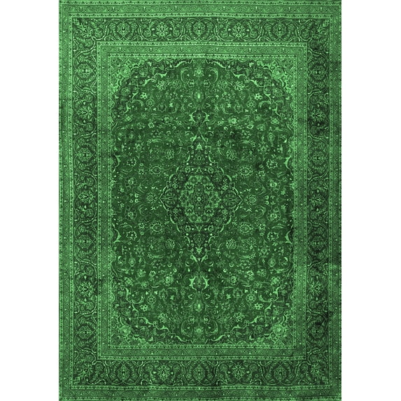 Ahgly Company Indoor Rectangle Medallion Emerald Green Traditional Area Rugs, 7' x 10'