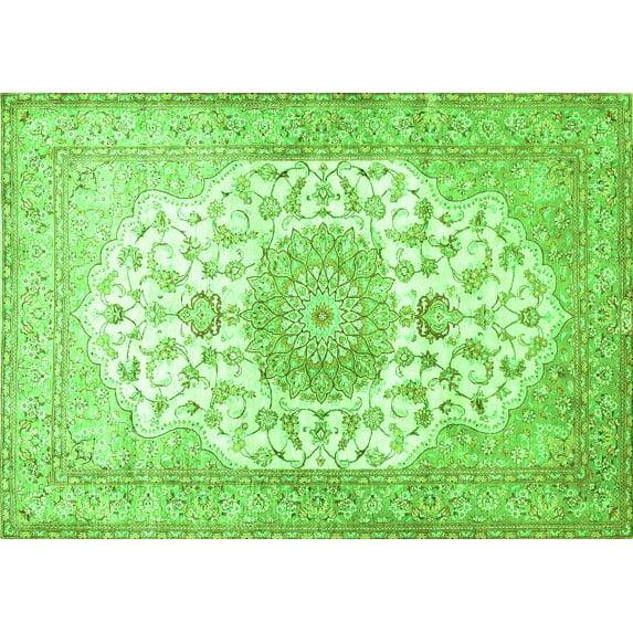 Ahgly Company Indoor Rectangle Medallion Green Traditional Area Rugs, 8' x 10'