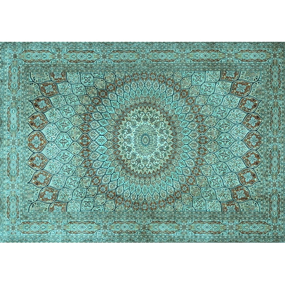 Ahgly Company Indoor Rectangle Medallion Light Blue Traditional Area Rugs, 2' x 5'