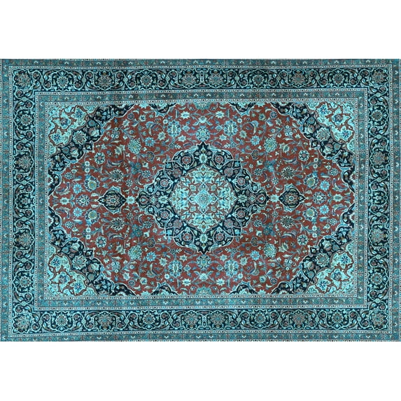 Ahgly Company Indoor Rectangle Medallion Light Blue Traditional Area Rugs, 7' x 9'