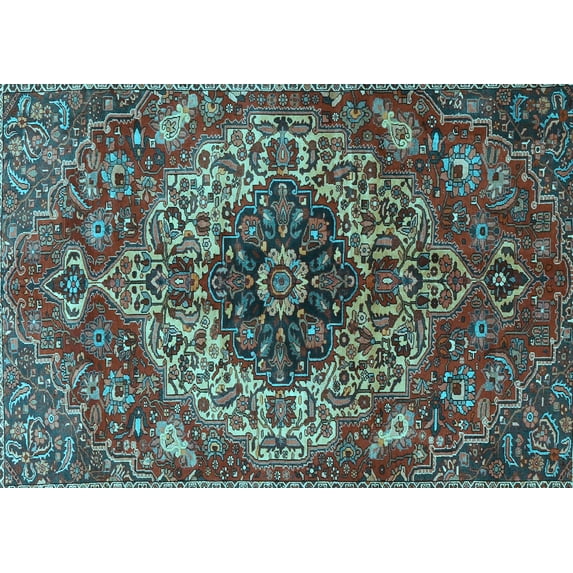 Ahgly Company Indoor Rectangle Medallion Light Blue Traditional Area Rugs, 8' x 10'