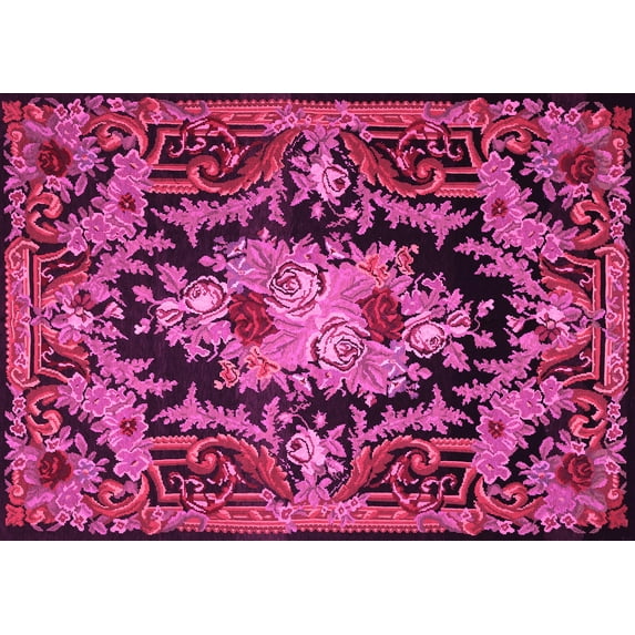 Ahgly Company Indoor Rectangle Medallion Pink French Area Rugs, 8' x 12'