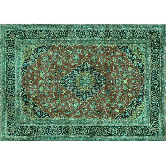 Ahgly Company Indoor Rectangle Medallion Turquoise Blue Traditional Area Rugs, 4' x 6'