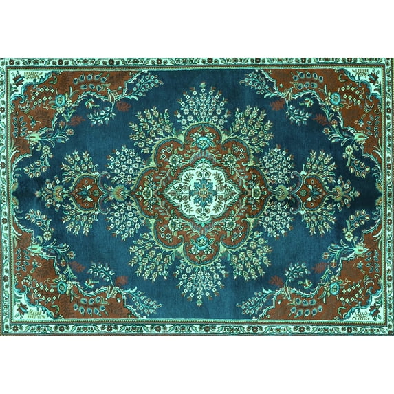 Ahgly Company Indoor Rectangle Medallion Turquoise Blue Traditional Area Rugs, 7' x 9'