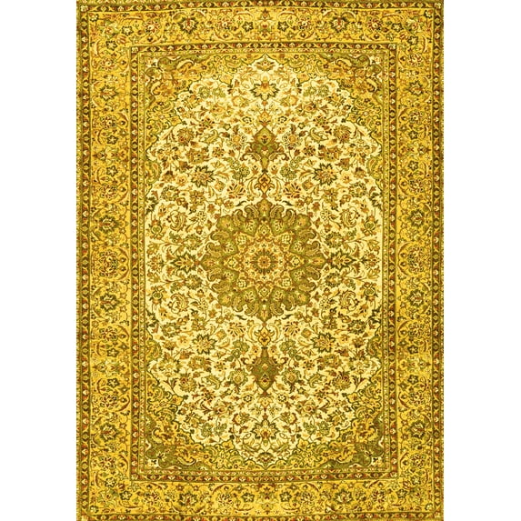 Ahgly Company Indoor Rectangle Medallion Yellow Traditional Area Rugs, 3' x 5'