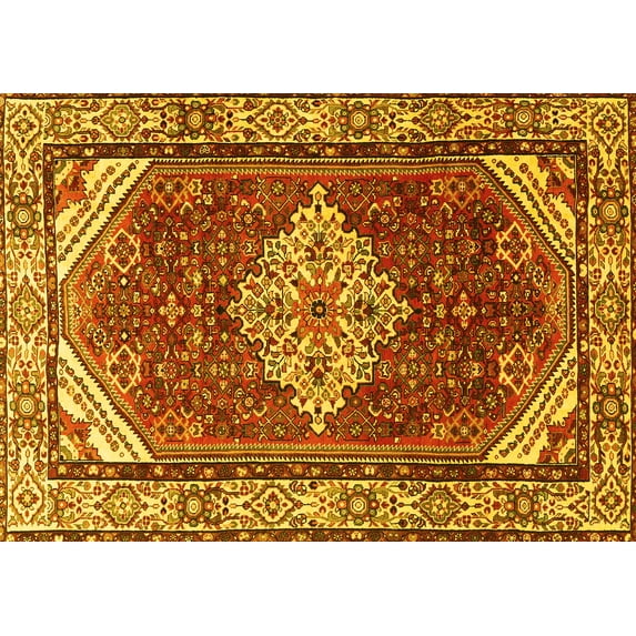 Ahgly Company Indoor Rectangle Medallion Yellow Traditional Area Rugs, 5' x 7'