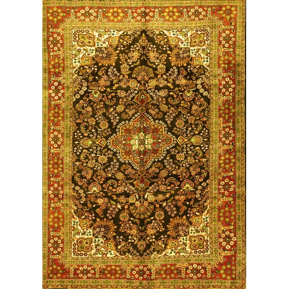Ahgly Company Indoor Rectangle Medallion Yellow Traditional Area Rugs, 7' x 9'