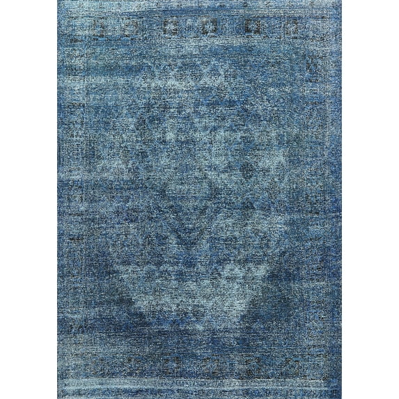 Ahgly Company Indoor Rectangle Mid-Century Modern Blue Koi Blue Area Rugs, 7' x 9'