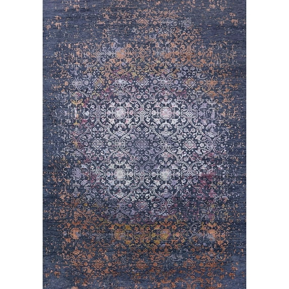 Ahgly Company Indoor Rectangle Mid-Century Modern Dark Slate Blue Area Rugs, 2' x 4'