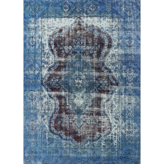 Ahgly Company Indoor Rectangle Mid-Century Modern Koi Blue Persian Area Rugs, 5' x 7'