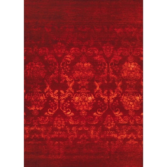 Ahgly Company Indoor Rectangle Mid-Century Modern Red Area Rugs, 7' x 9'