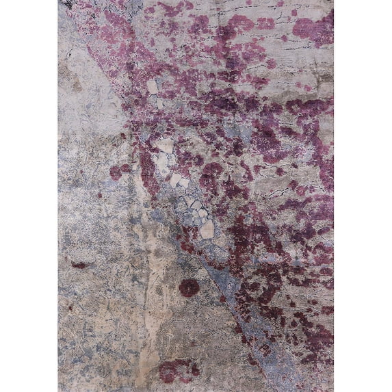 Ahgly Company Indoor Rectangle Mid-Century Modern Silver Pink Pink Area Rugs, 6' x 9'