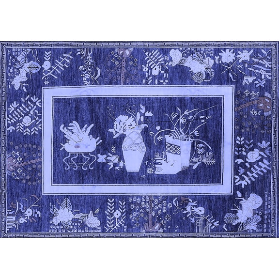 Ahgly Company Indoor Rectangle Oriental Blue Asian Inspired Area Rugs, 5' x 7'