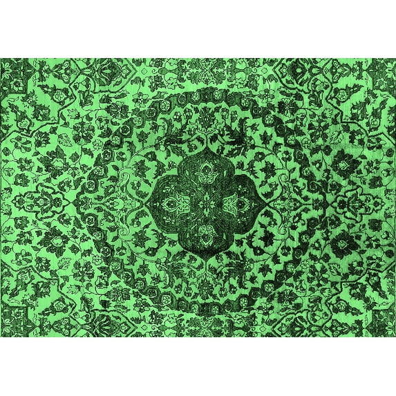Ahgly Company Indoor Rectangle Oriental Emerald Green Industrial Area Rugs, 2' x 5'