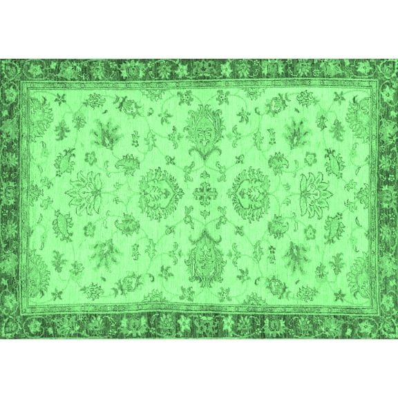 Ahgly Company Indoor Rectangle Oriental Emerald Green Traditional Area Rugs, 2' x 3'