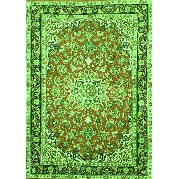Ahgly Company Indoor Rectangle Oriental Green Traditional Area Rugs, 7' x 9'