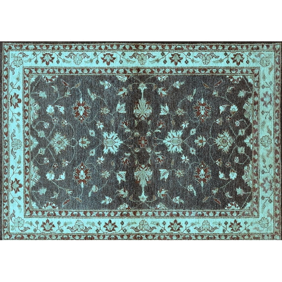 Ahgly Company Indoor Rectangle Oriental Light Blue Industrial Area Rugs, 8' x 12'