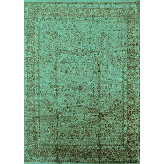 Ahgly Company Indoor Rectangle Oriental Turquoise Blue Industrial Area Rugs, 7' x 10'