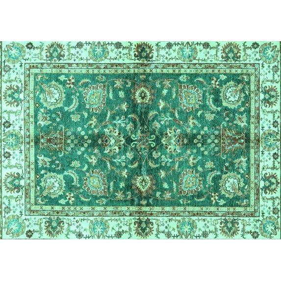 Ahgly Company Indoor Rectangle Oriental Turquoise Blue Modern Area Rugs, 5' x 8'