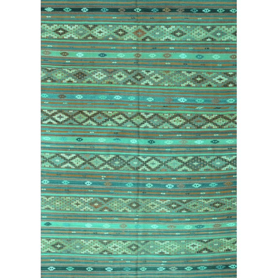 Ahgly Company Indoor Rectangle Oriental Turquoise Blue Traditional Area Rugs, 4' x 6'