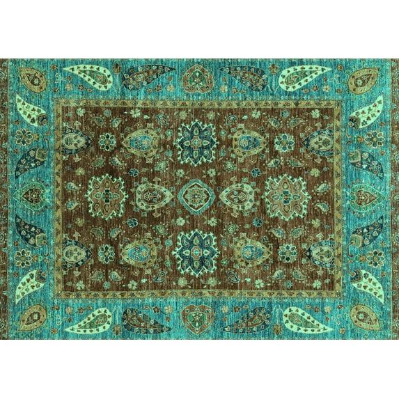 Ahgly Company Indoor Rectangle Oriental Turquoise Blue Traditional Area Rugs, 5' x 7'