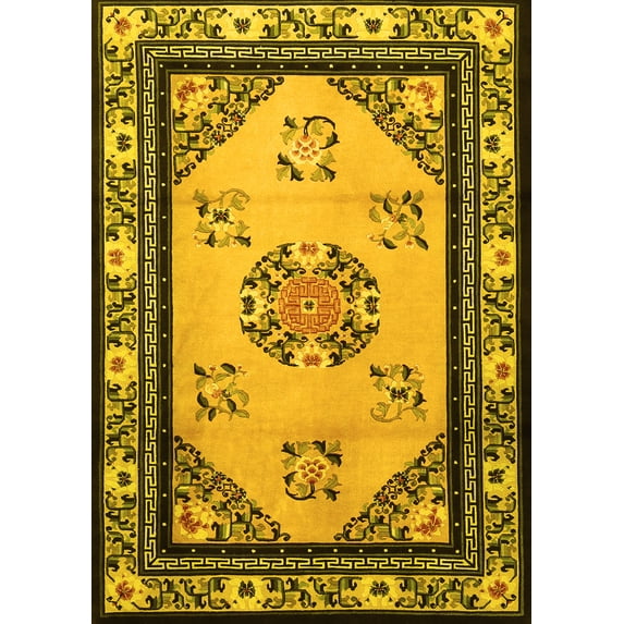 Ahgly Company Indoor Rectangle Oriental Yellow Asian Inspired Area Rugs, 5' x 7'
