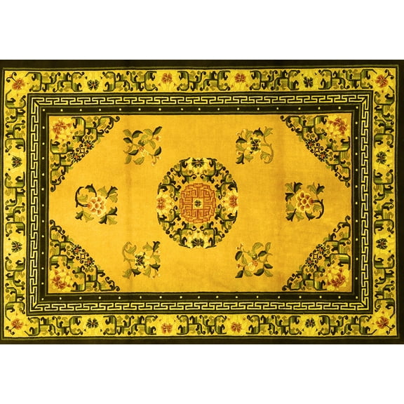Ahgly Company Indoor Rectangle Oriental Yellow Asian Inspired Area Rugs, 5' x 7'