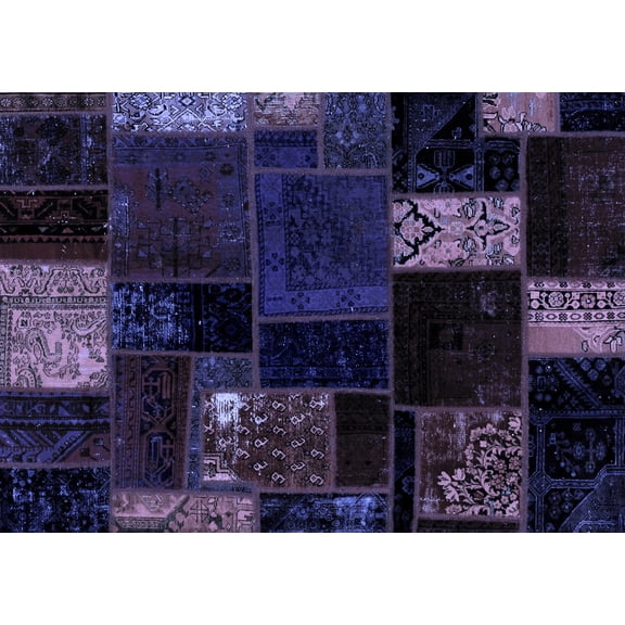 Ahgly Company Indoor Rectangle Patchwork Blue Transitional Area Rugs, 5' x 7'