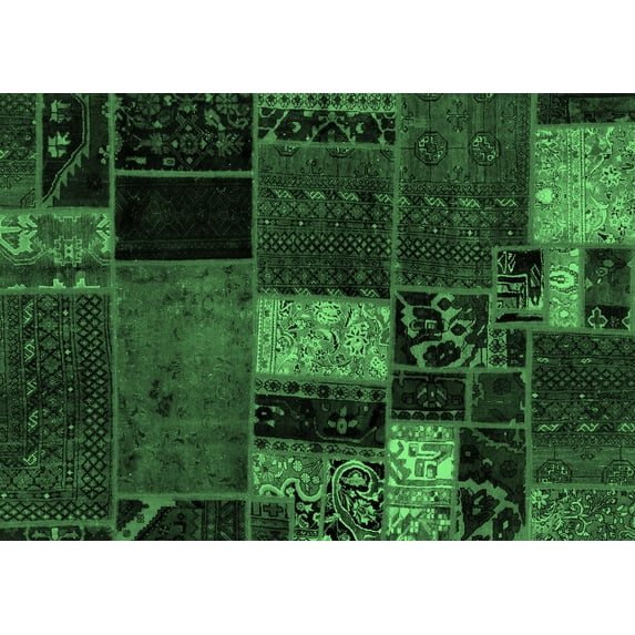 Ahgly Company Indoor Rectangle Patchwork Emerald Green Transitional Area Rugs, 7' x 10'
