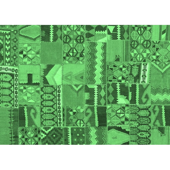 Ahgly Company Indoor Rectangle Patchwork Emerald Green Transitional Area Rugs, 8' x 12'