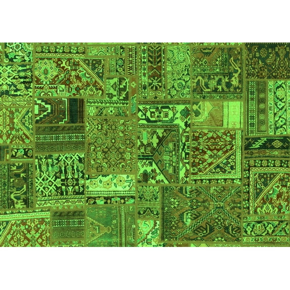 Ahgly Company Indoor Rectangle Patchwork Green Transitional Area Rugs, 2' x 3'