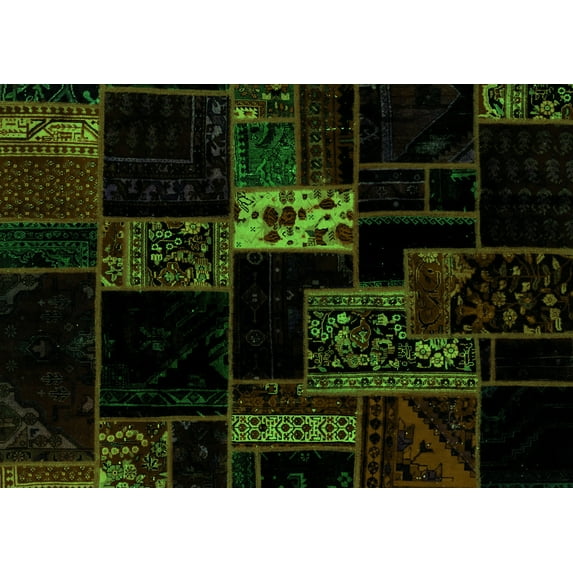 Ahgly Company Indoor Rectangle Patchwork Green Transitional Area Rugs, 3' x 5'