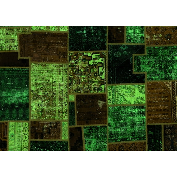 Ahgly Company Indoor Rectangle Patchwork Green Transitional Area Rugs, 7' x 10'