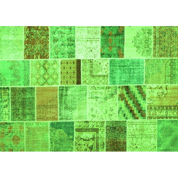 Ahgly Company Indoor Rectangle Patchwork Green Transitional Area Rugs, 7' x 9'