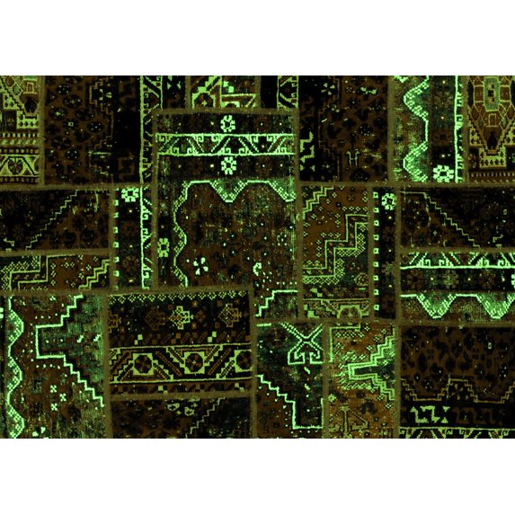 Ahgly Company Indoor Rectangle Patchwork Green Transitional Area Rugs, 7' x 9'