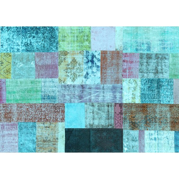 Ahgly Company Indoor Rectangle Patchwork Light Blue Transitional Area Rugs, 2' x 3'