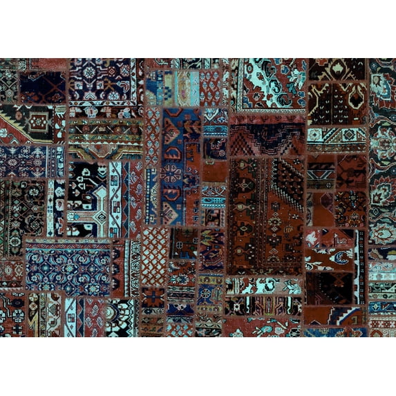 Ahgly Company Indoor Rectangle Patchwork Light Blue Transitional Area Rugs, 4' x 6'