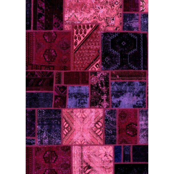 Ahgly Company Indoor Rectangle Patchwork Pink Transitional Area Rugs, 2' x 5'