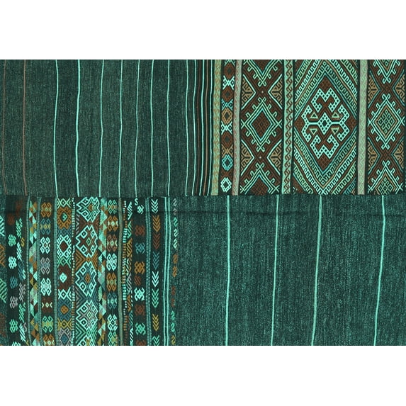 Ahgly Company Indoor Rectangle Patchwork Turquoise Blue Transitional Area Rugs, 2' x 3'