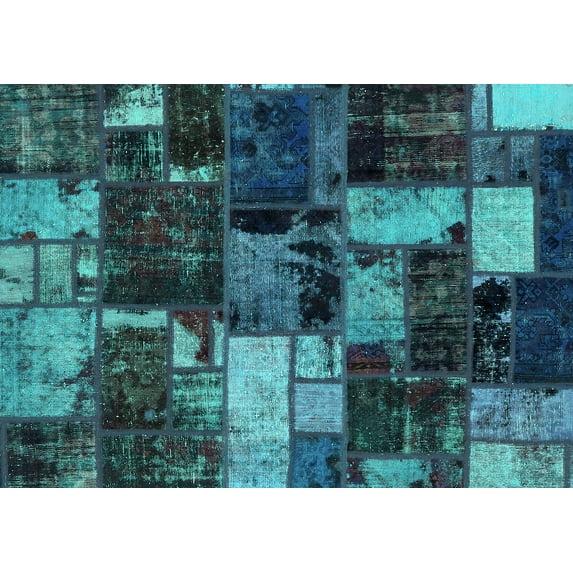 Ahgly Company Indoor Rectangle Patchwork Turquoise Blue Transitional Area Rugs, 7' x 9'