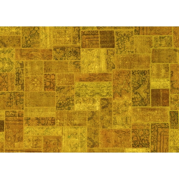 Ahgly Company Indoor Rectangle Patchwork Yellow Transitional Area Rugs, 2' x 5'
