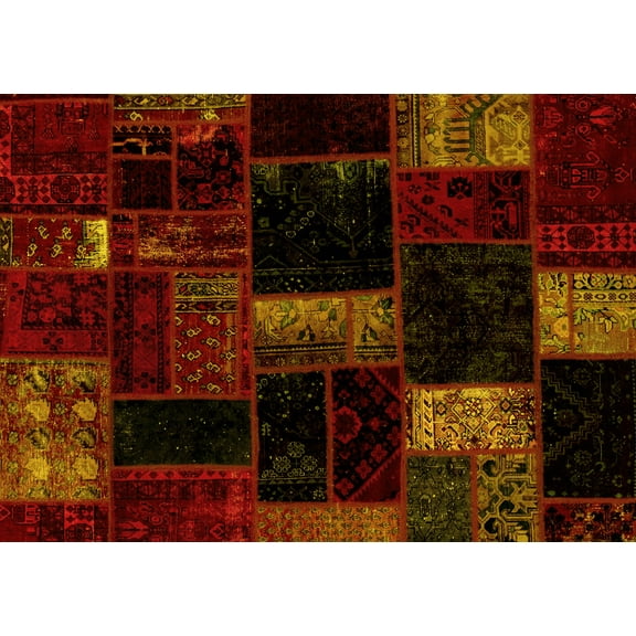 Ahgly Company Indoor Rectangle Patchwork Yellow Transitional Area Rugs, 4' x 6'
