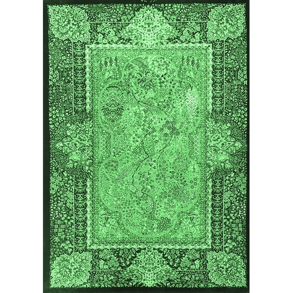 Ahgly Company Indoor Rectangle Persian Emerald Green Traditional Area Rugs, 2' x 3'