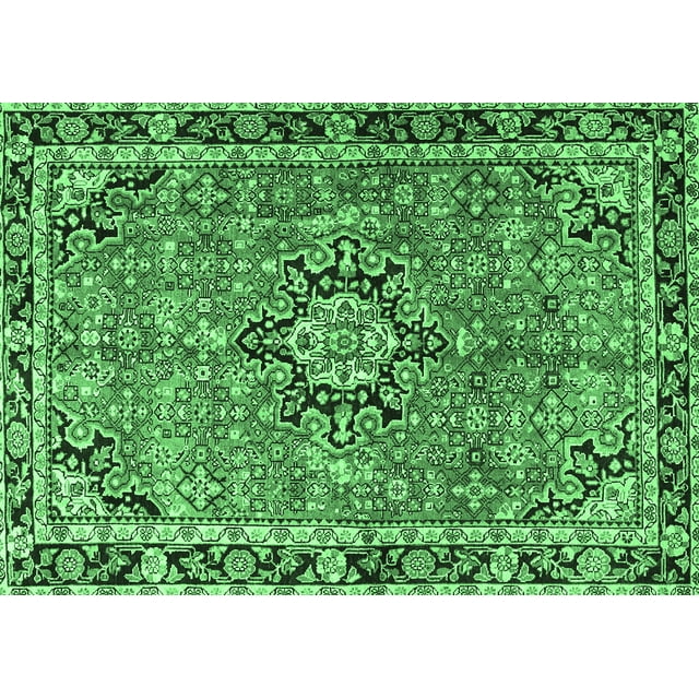 Ahgly Company Indoor Rectangle Persian Emerald Green Traditional Area