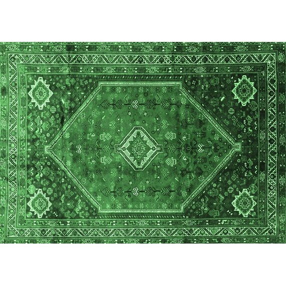 Ahgly Company Indoor Rectangle Persian Emerald Green Traditional Area Rugs, 2' x 5'