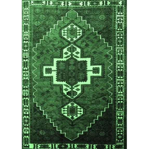 Ahgly Company Indoor Rectangle Persian Emerald Green Traditional Area Rugs, 2' x 5'