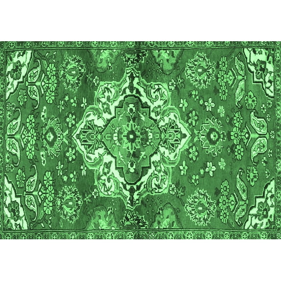 Ahgly Company Indoor Rectangle Persian Emerald Green Traditional Area Rugs, 2' x 5'